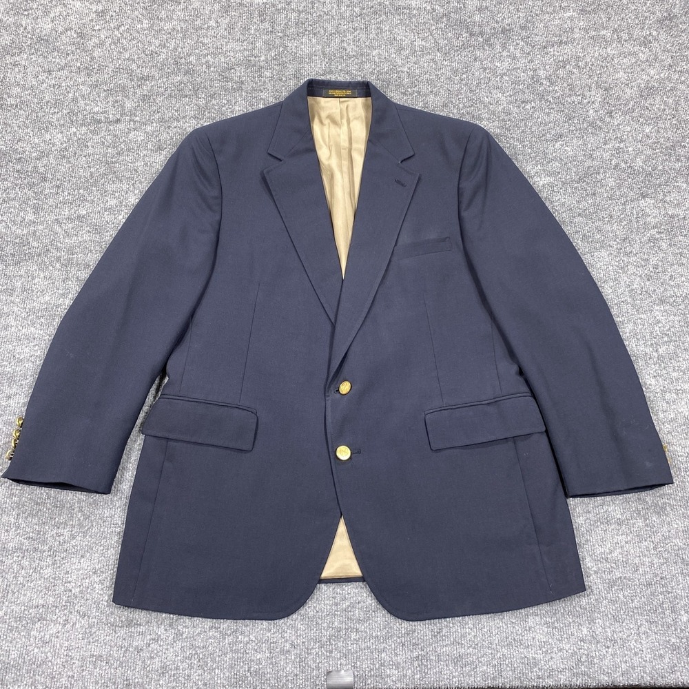 Evan Picone‎ Blazer Mens 40 Navy Gold Button Sport Coat Made USA Two Button